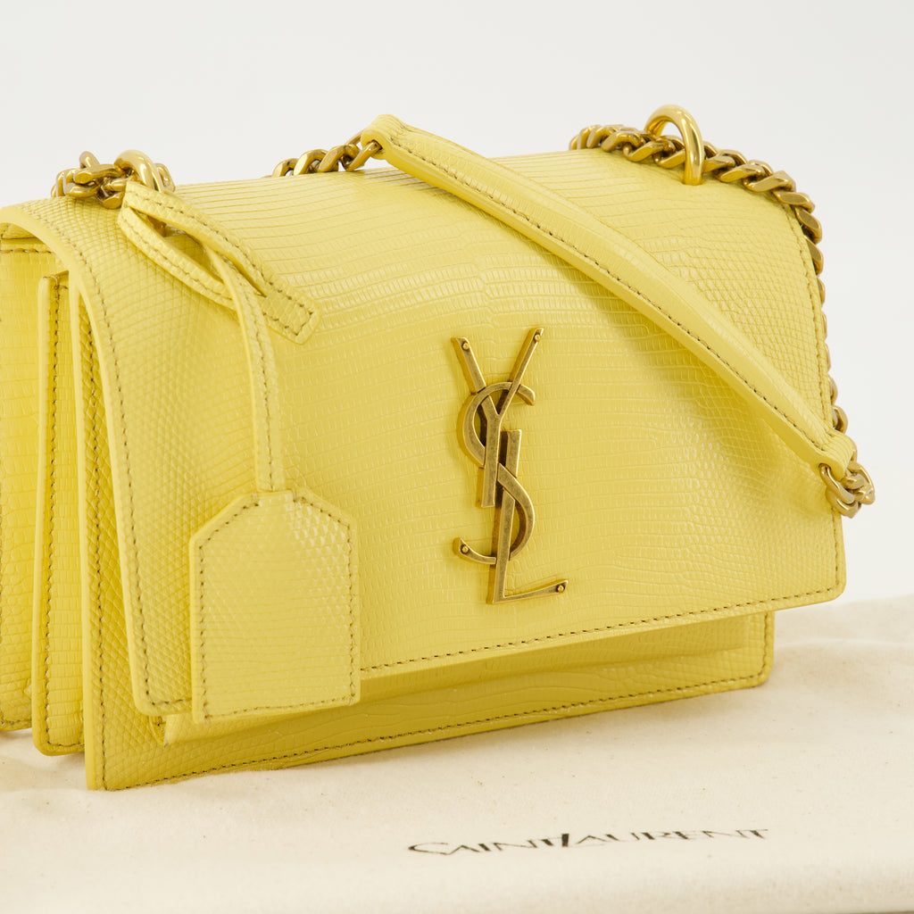 Sacs à main et épaule Borsa in pelle di lucertola gialla Sunset piccola Saint Laurent Jaune Femme