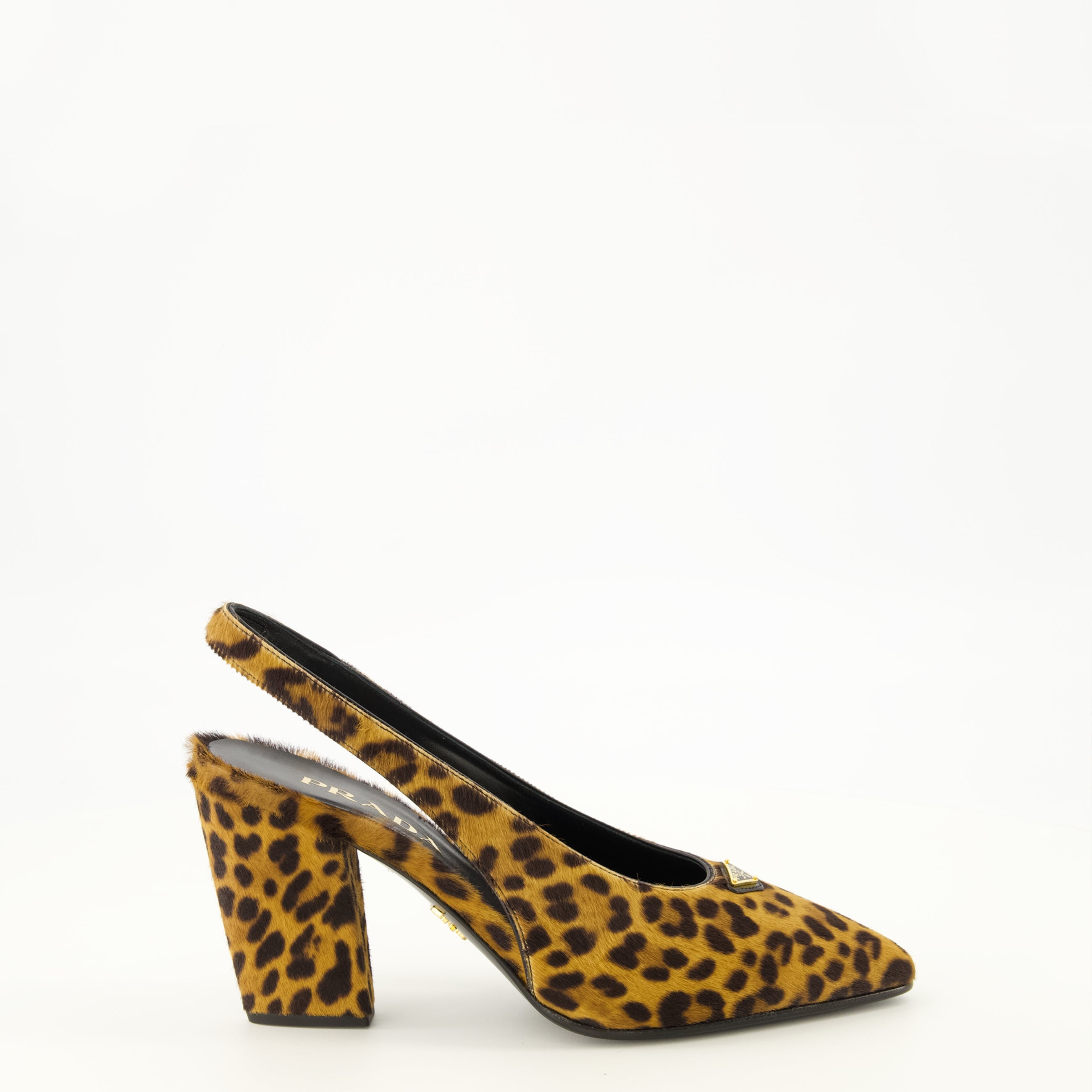 Escarpins Sapatos de Salto em Pele com Padrão de Leopardo Prada Marron Femme