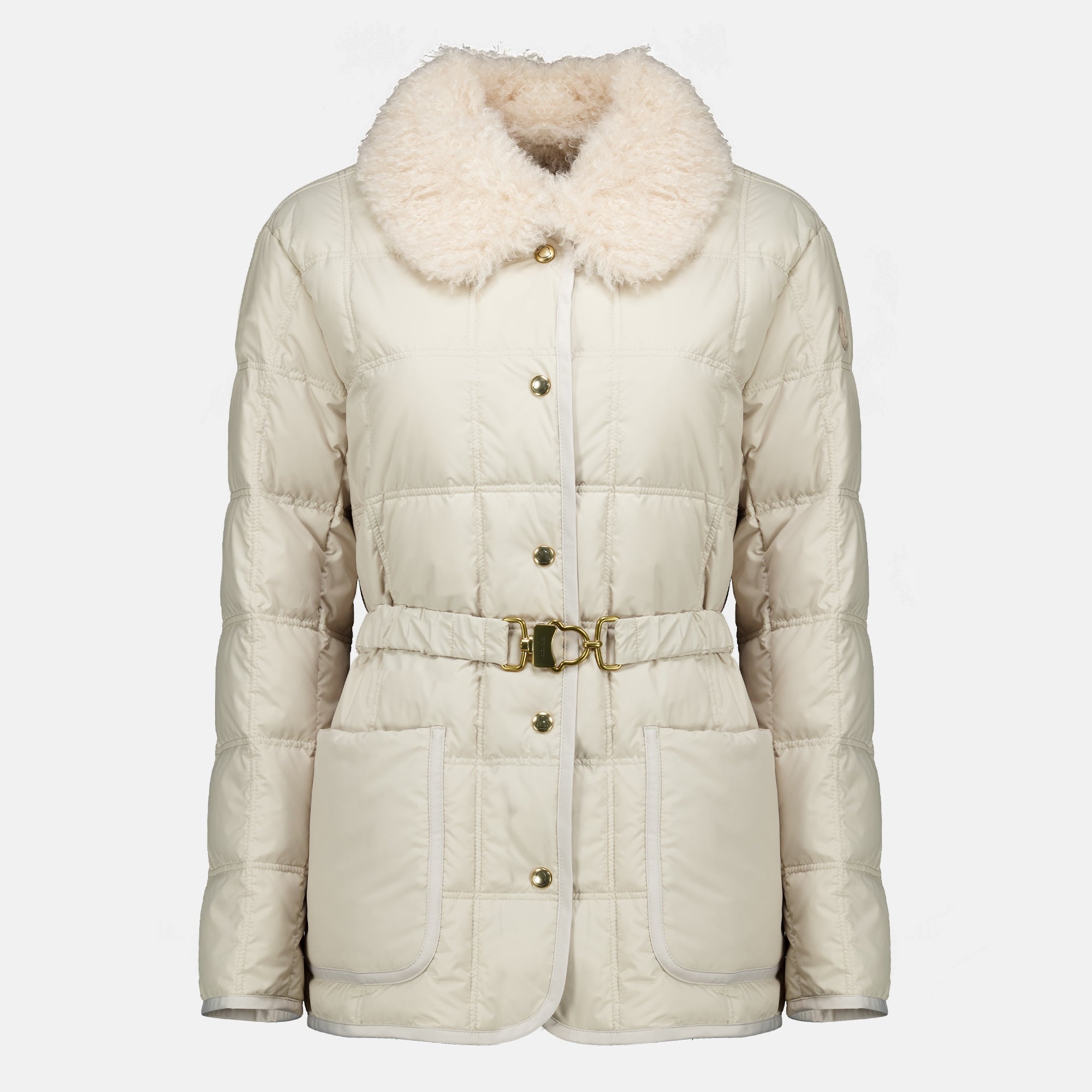 Chaqueta de Plumas Beige Cygnes con Cinturón