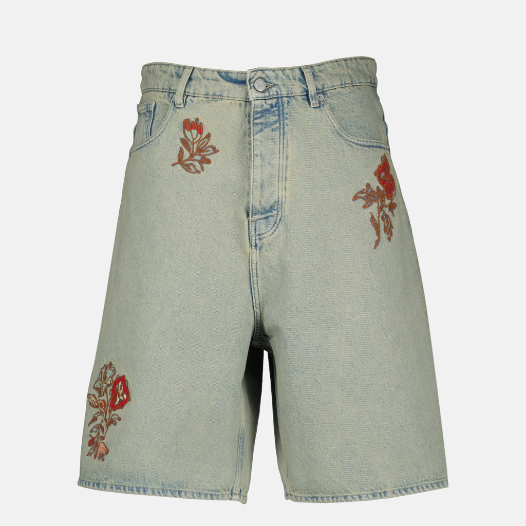 Image de l'article Short Dusty brodé fleurs en denim bleu de la marque Drole De Monsieur pour Homme - Saison Printemps-Été 2026 - Vue de Face