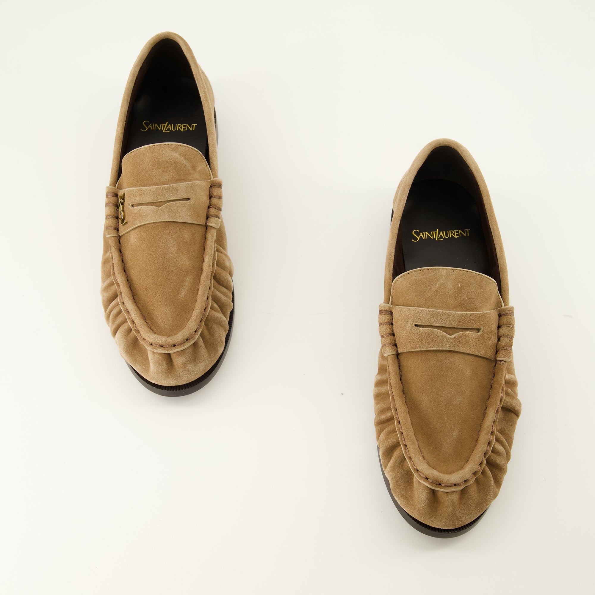 Mocassins Beige Wildleder Loafer Mokassins Saint Laurent Beige Femme