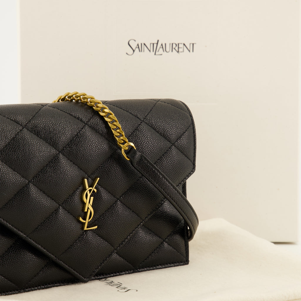 Petite maroquinerie 검은 가죽 체인이 있는 파리 지갑 Saint Laurent Noir Femme