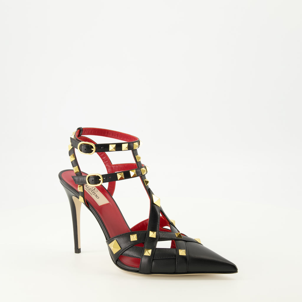 Escarpins Rockstud Pumps in Black and Red Leather Valentino Garavani Noir Femme