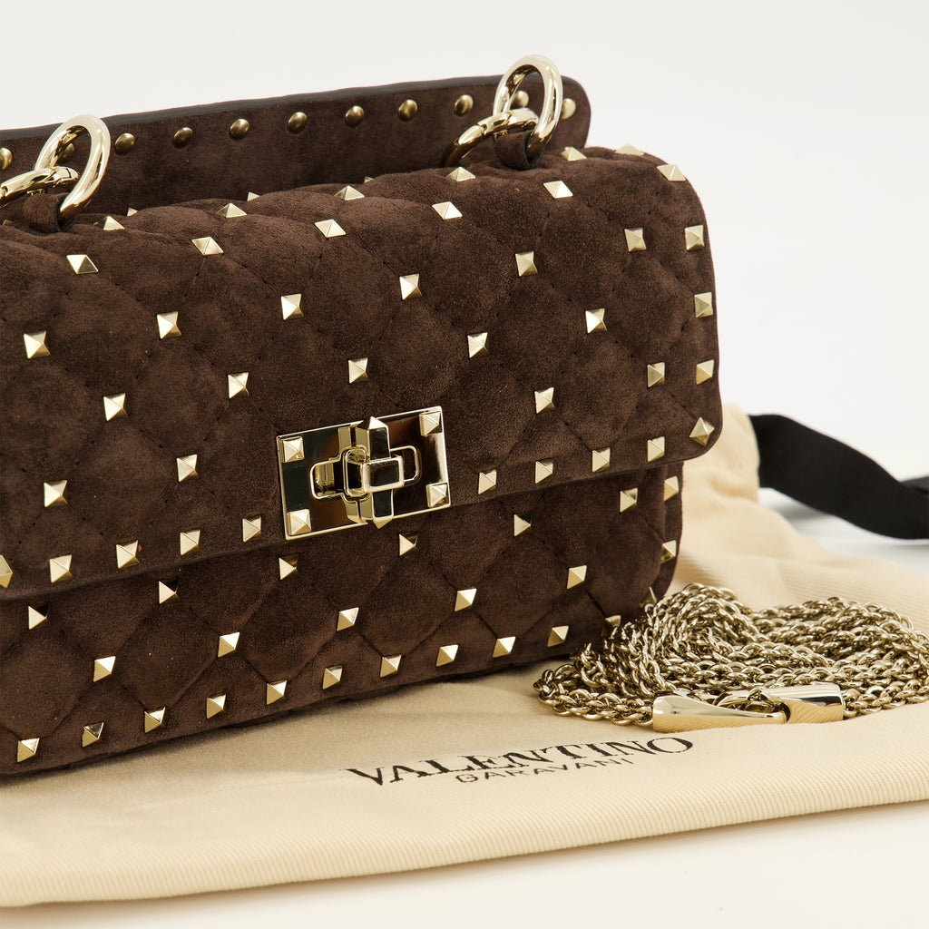 Sacs à main et épaule Petit sac Rockstud Spike en daim marron Valentino Garavani Marron Femme
