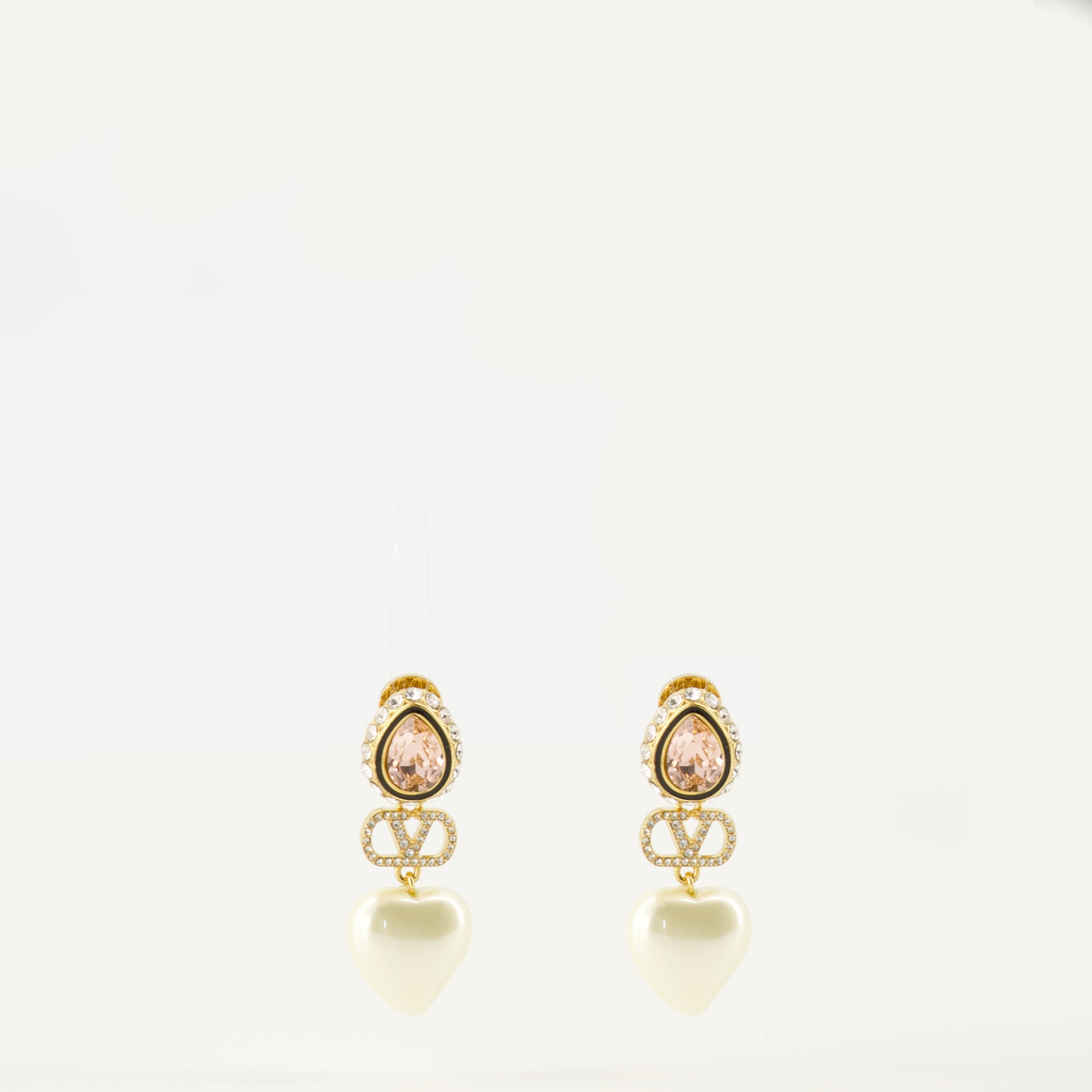 Bijoux Orecchini VLogo a forma di cuore in smalto e cristalli Valentino Garavani Doré Femme