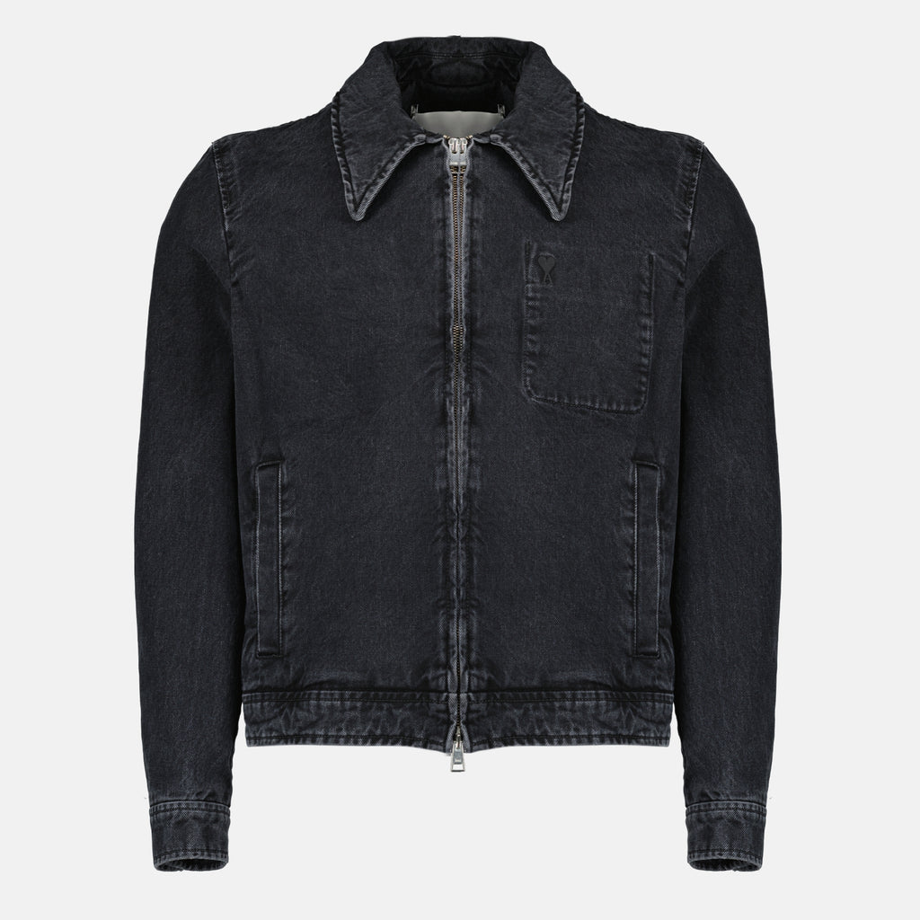 Vestes Black Denim Zip Jacket Ami PARIS Noir Homme