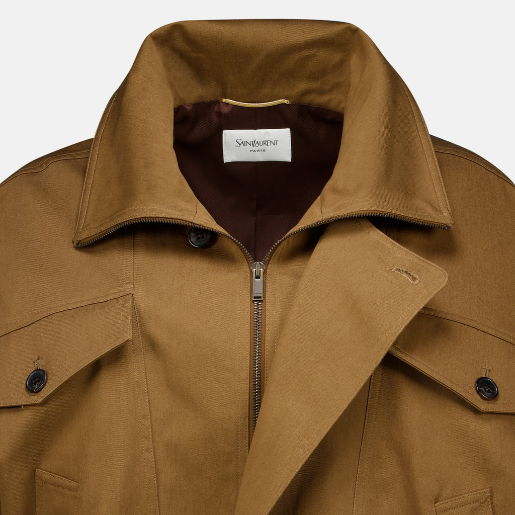 Vestes Giacca in Twill di Cotone Saint Laurent Marron Femme
