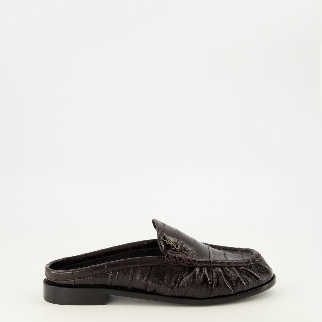 Chaussures ouvertes 브라운 가죽 로퍼 뮬 Saint Laurent Marron Femme