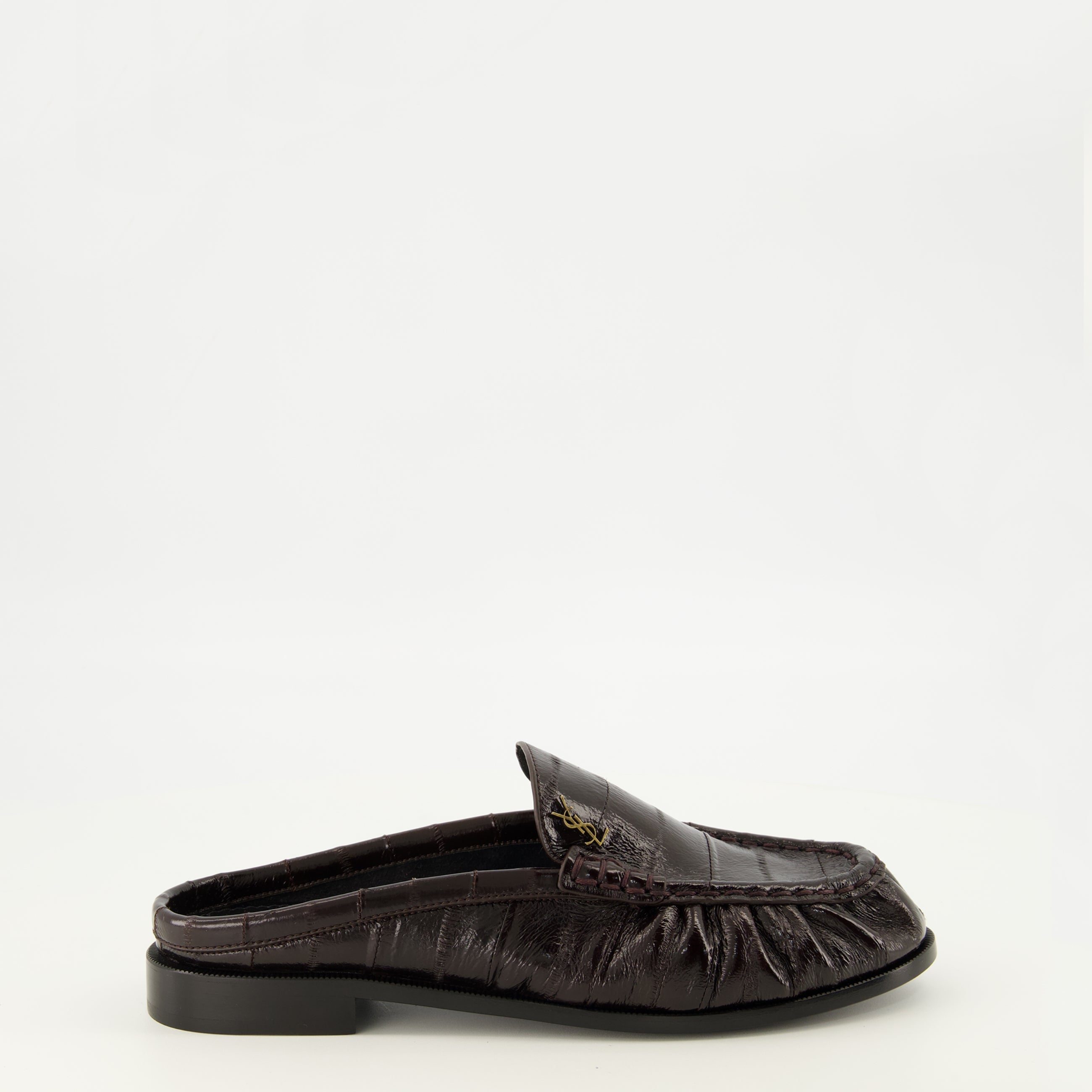 Chaussures ouvertes 브라운 가죽 로퍼 뮬 Saint Laurent Marron Femme