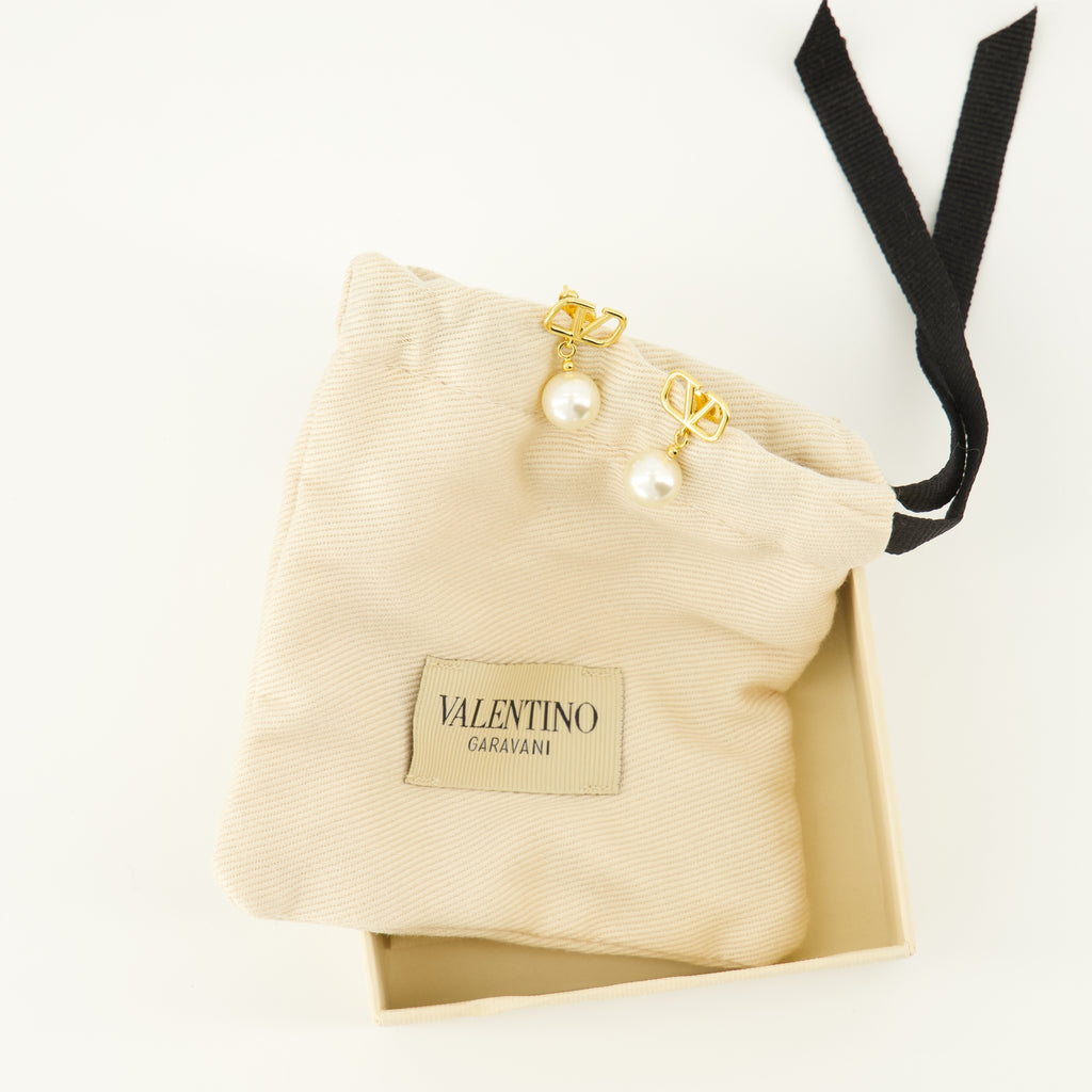 Bijoux Brincos VLogo com Pérola Valentino Garavani Doré Femme