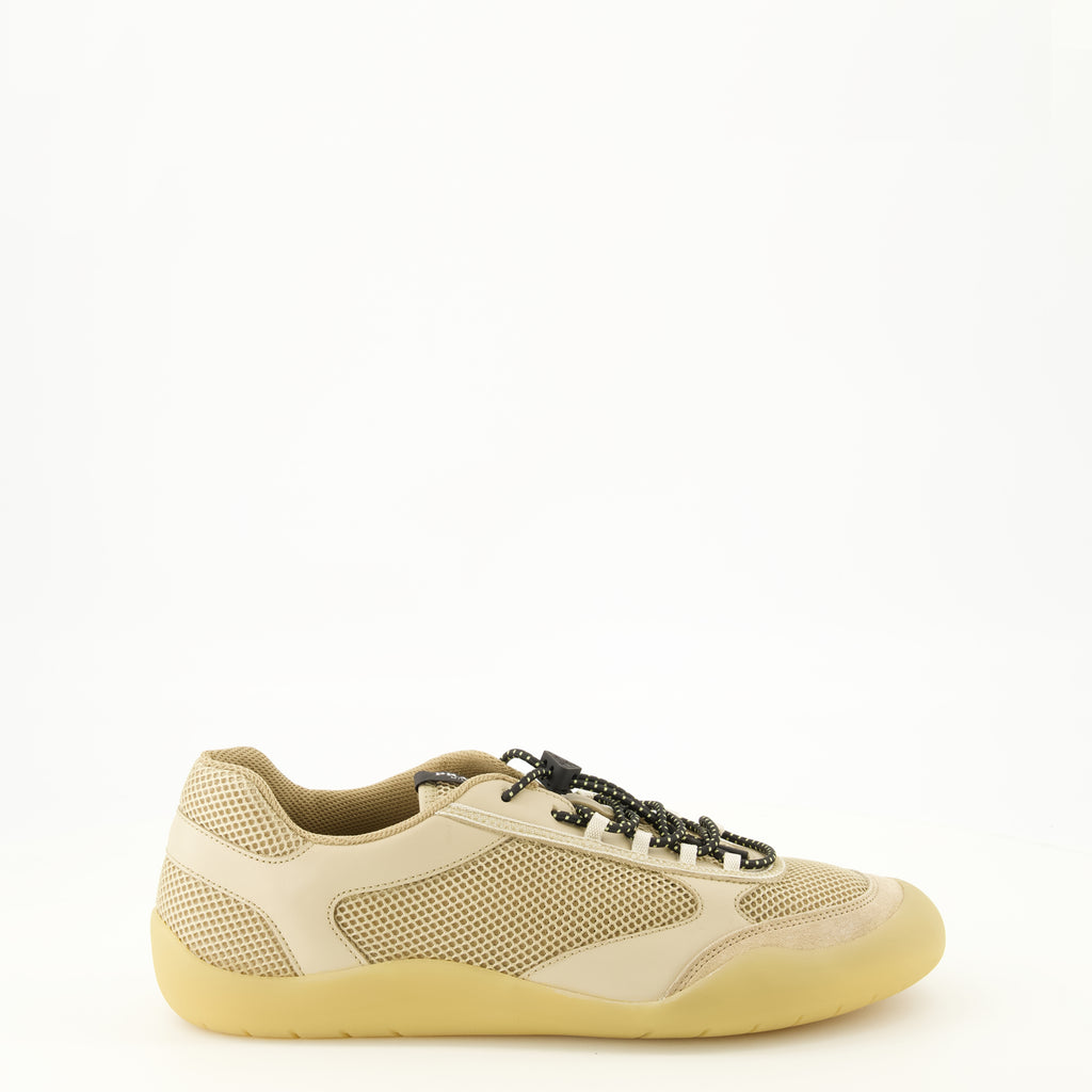 Baskets Sapatilhas Speedrock Beijes em Couro e Malha Prada Beige Homme