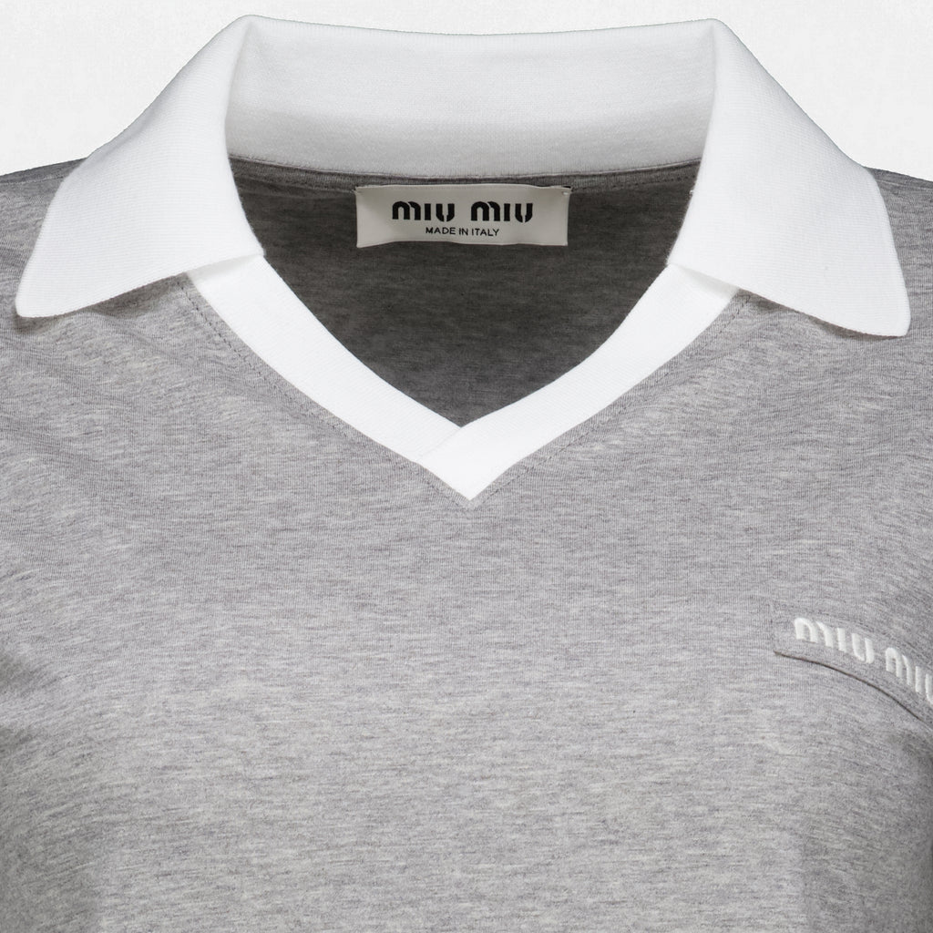 Maille Polo de Jersey Cinza Miu Miu Gris Femme