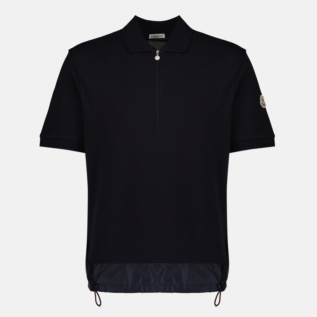 Image of the navy blue pique cotton polo by Moncler for Men - Spring-Summer 2026 - Front View