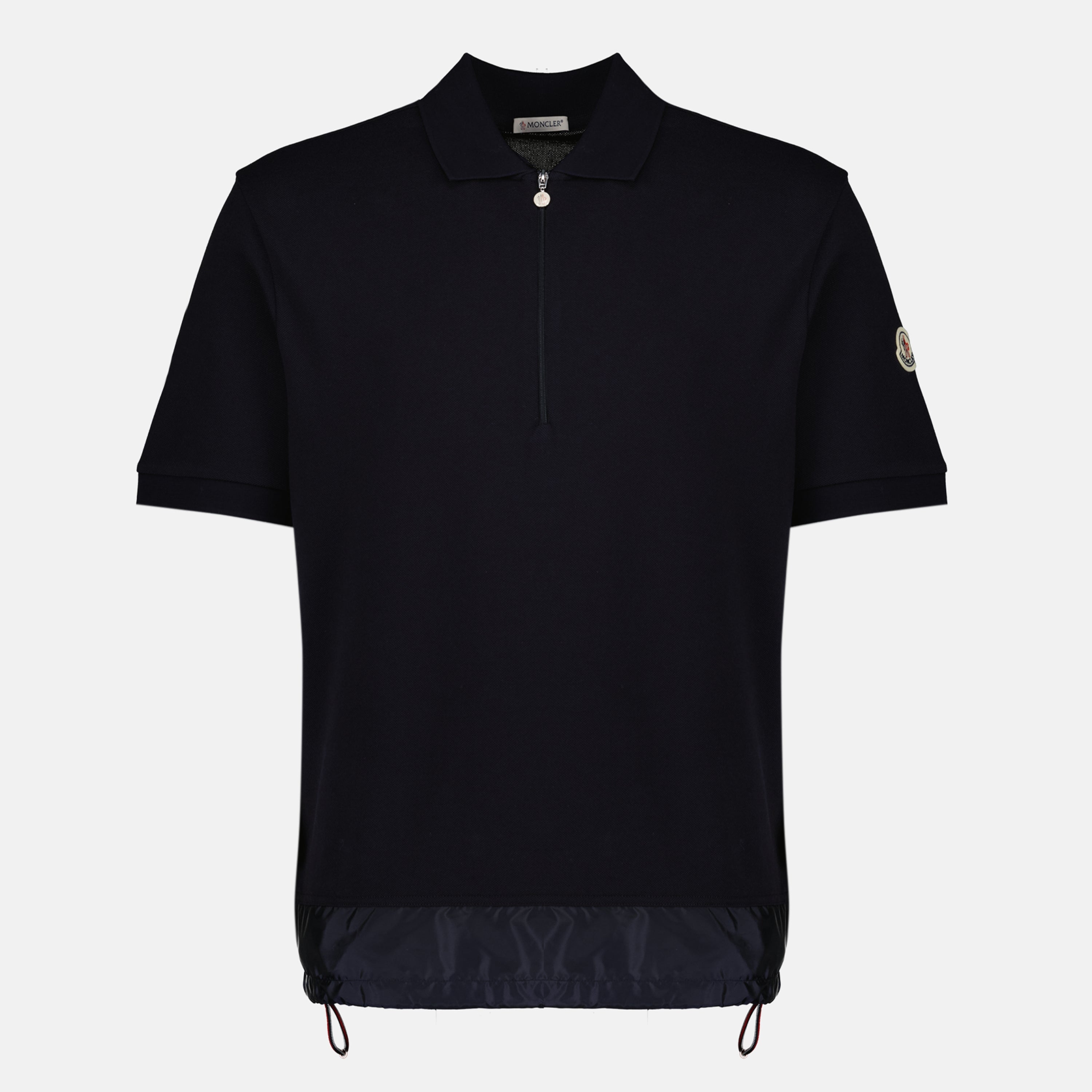 Image of the navy blue pique cotton polo by Moncler for Men - Spring-Summer 2026 - Front View