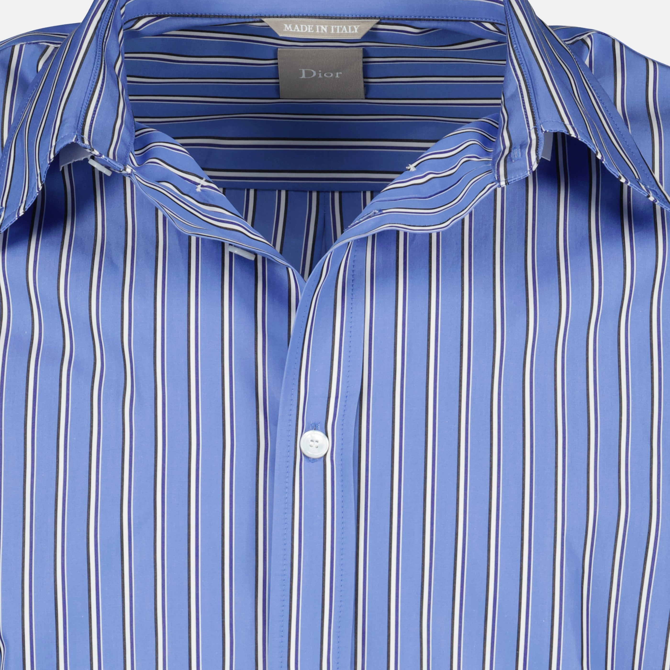 Image of the Dior Men's Blue Striped Cotton Shirt - Spring-Summer 2026 - Detailed View_2