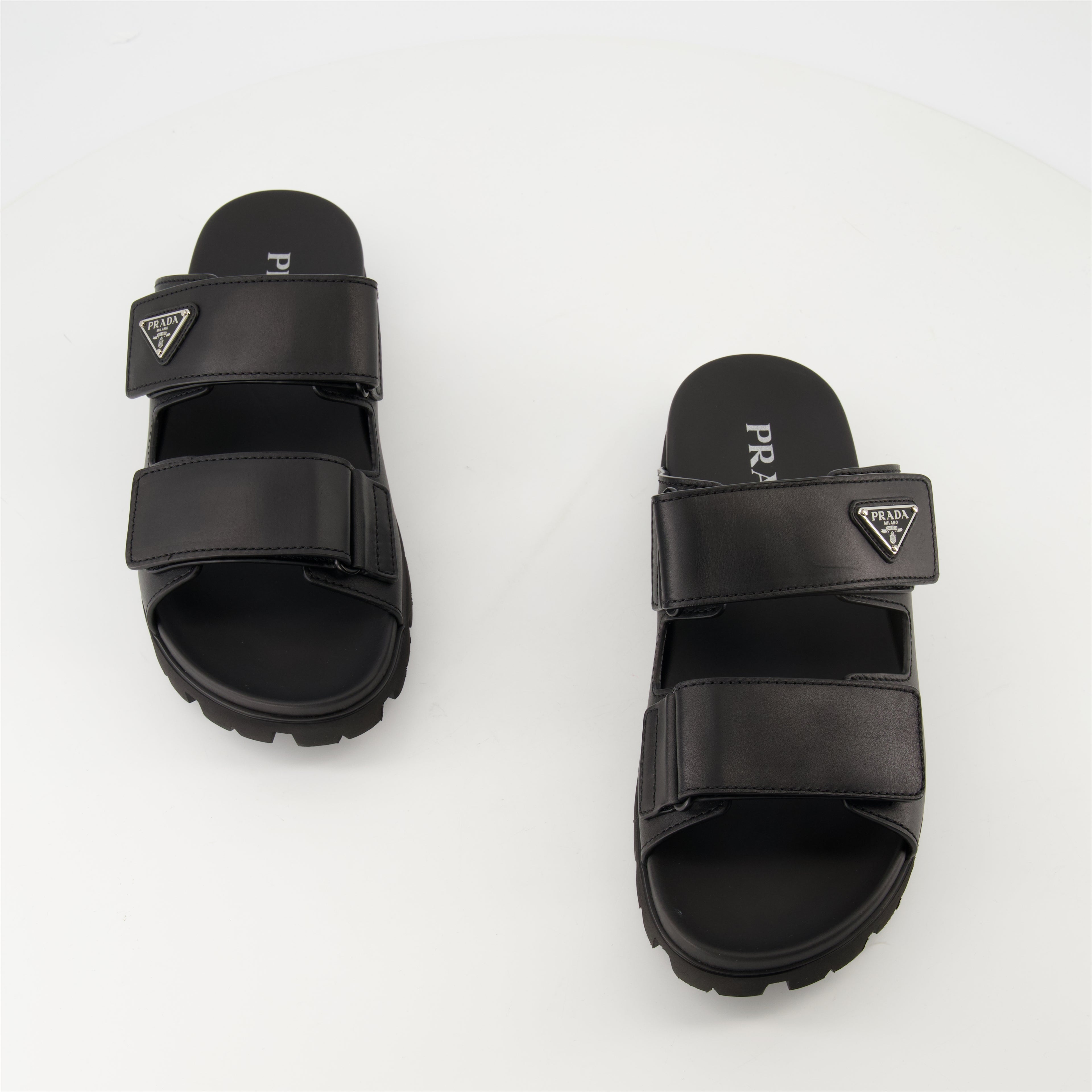 Open shoes Leather Flip-Flops Prada Black Homme