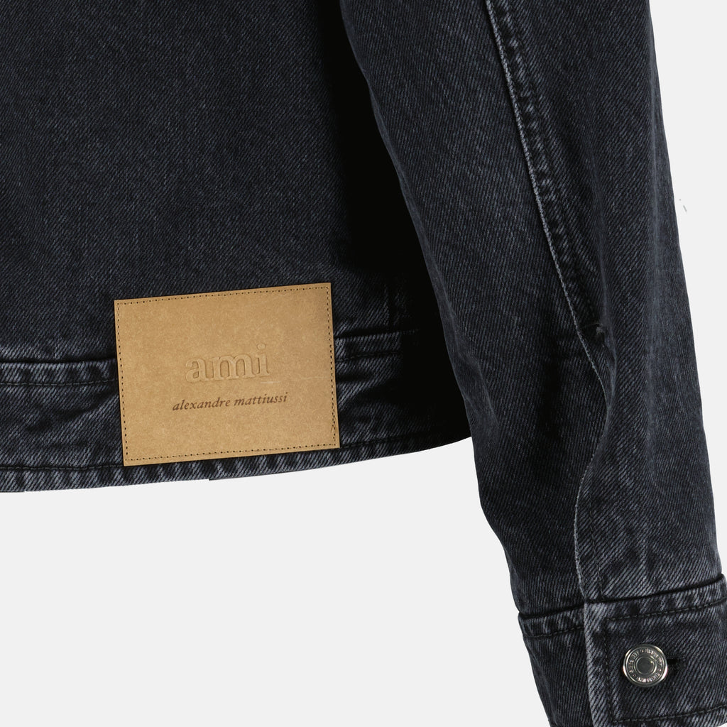 Vestes Black Denim Zip Jacket Ami PARIS Noir Homme