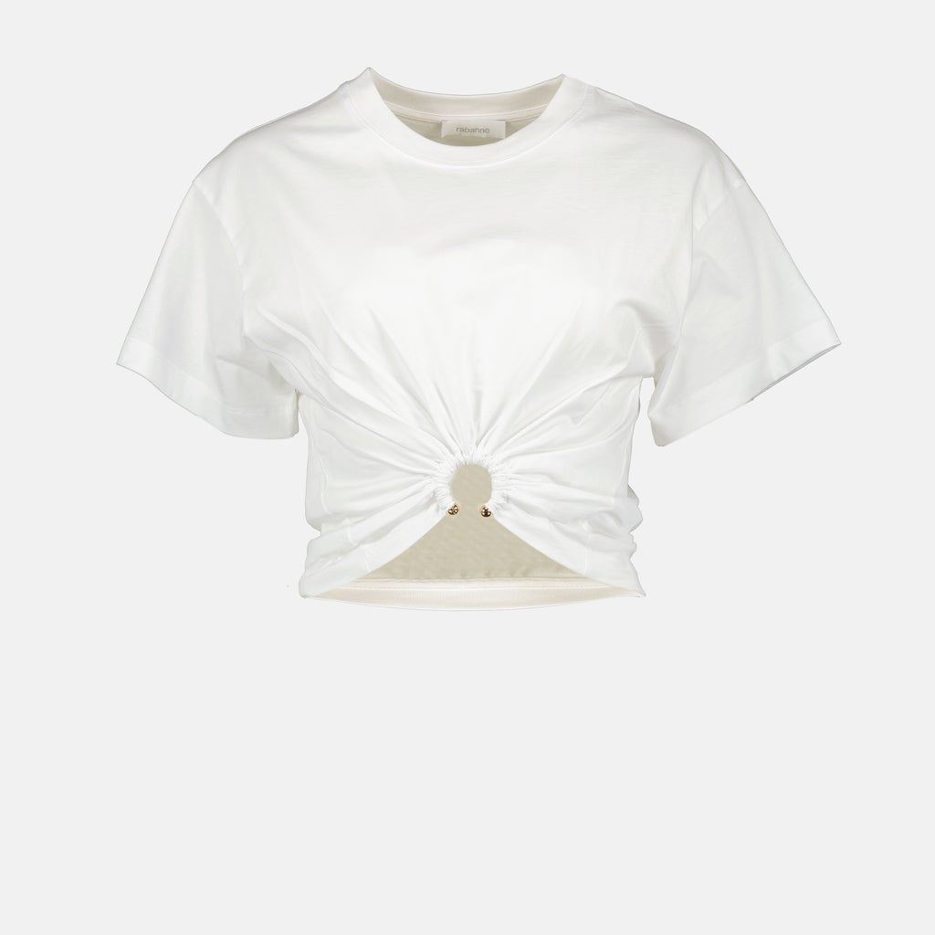 Camisetas Camiseta Crop Blanca con Anillo Rabanne Blanco Femme
