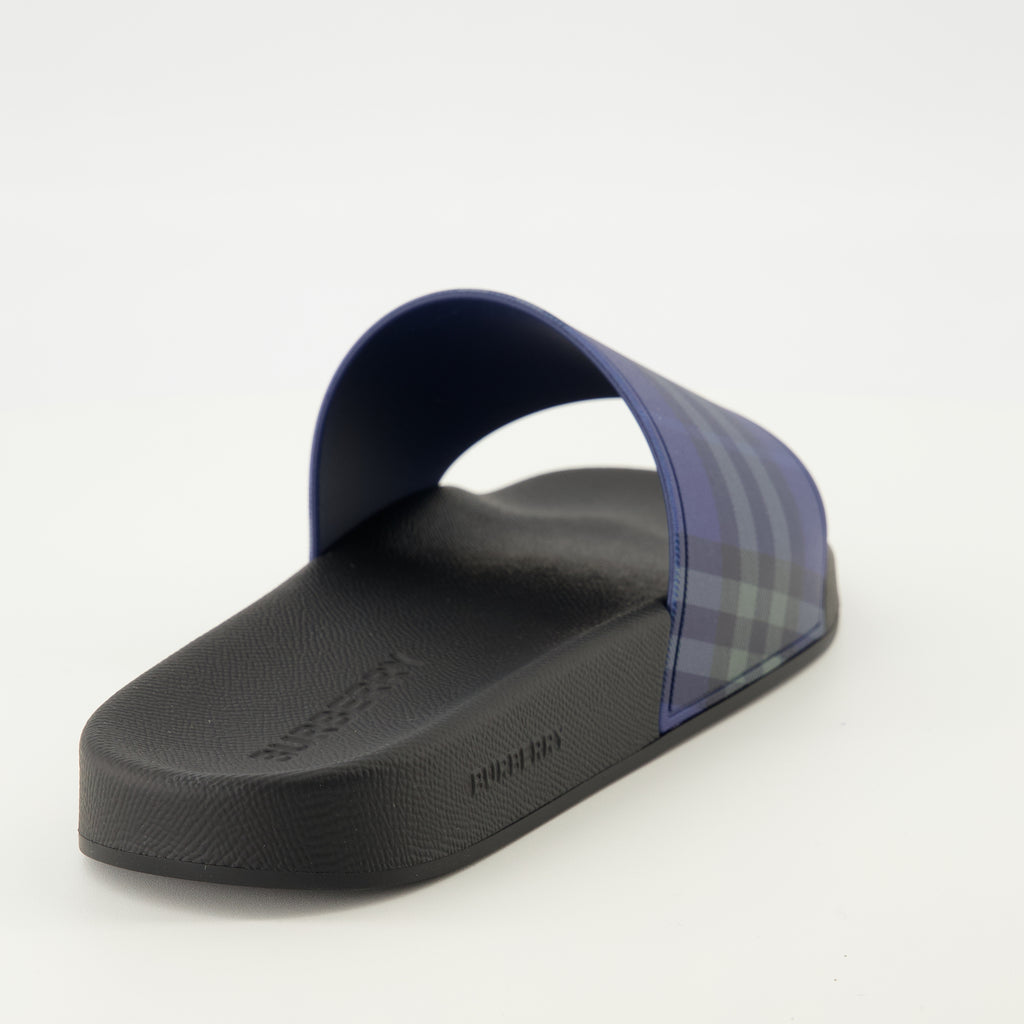 Chaussures ouvertes Check Navy Blue Slides Burberry Bleu fonce Homme