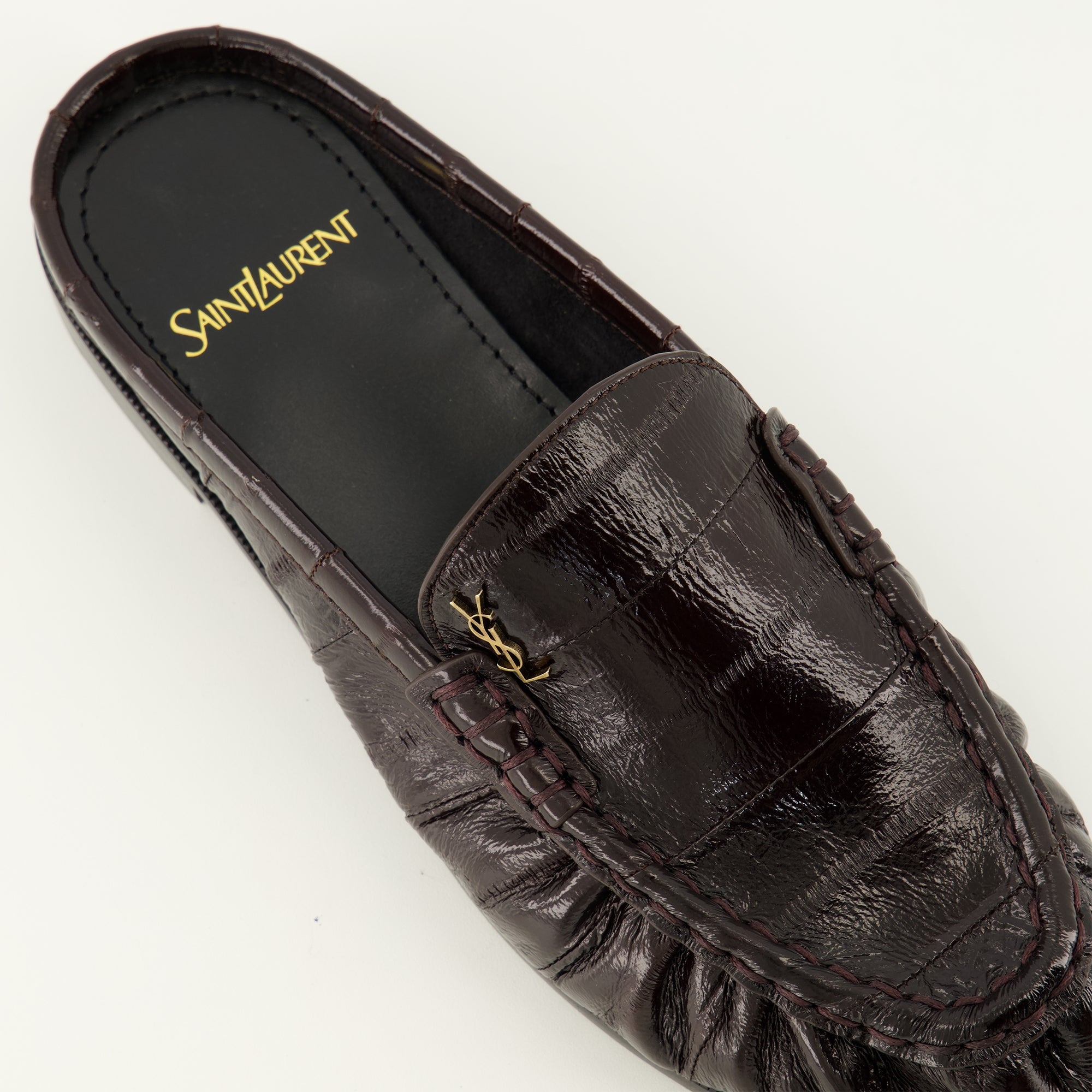 Chaussures ouvertes 브라운 가죽 로퍼 뮬 Saint Laurent Marron Femme