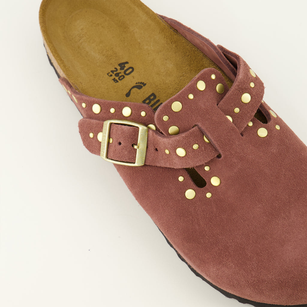 Chaussures ouvertes 보스턴 핑크 뮬 리벳 Birkenstock Rose Femme
