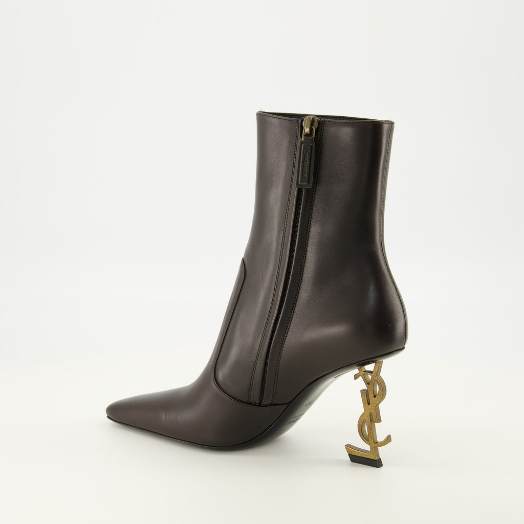 Bottines Opyum Stiefeletten aus braunem Leder Saint Laurent Marron Femme
