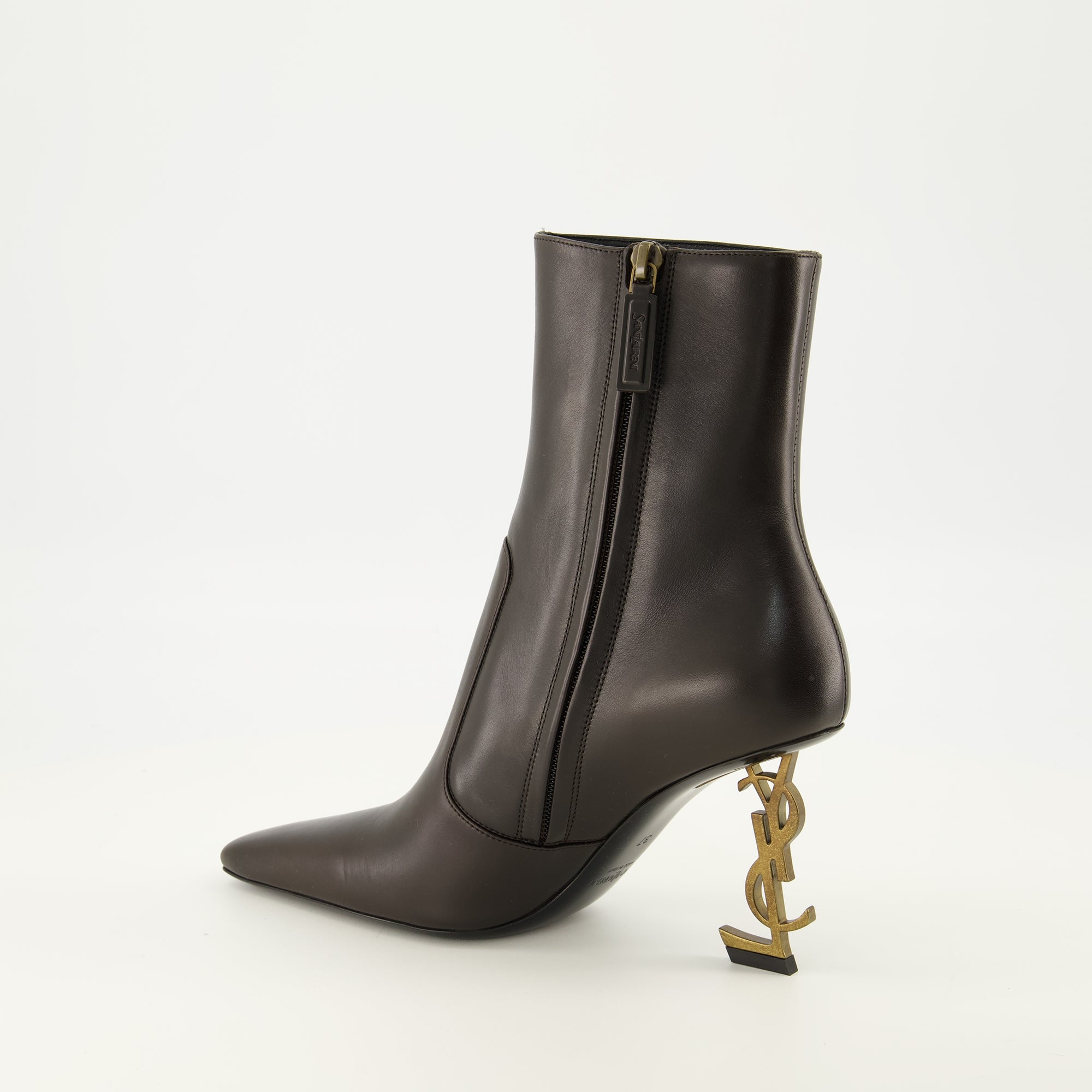 Bottines Opyum Stiefeletten aus braunem Leder Saint Laurent Marron Femme