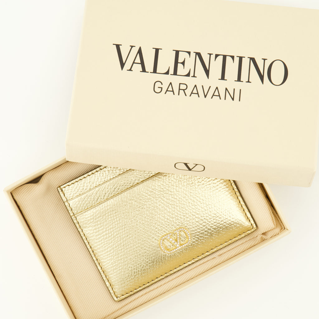 Petite maroquinerie Portafoglio VLogo in pelle lamé dorata Valentino Garavani Doré Femme