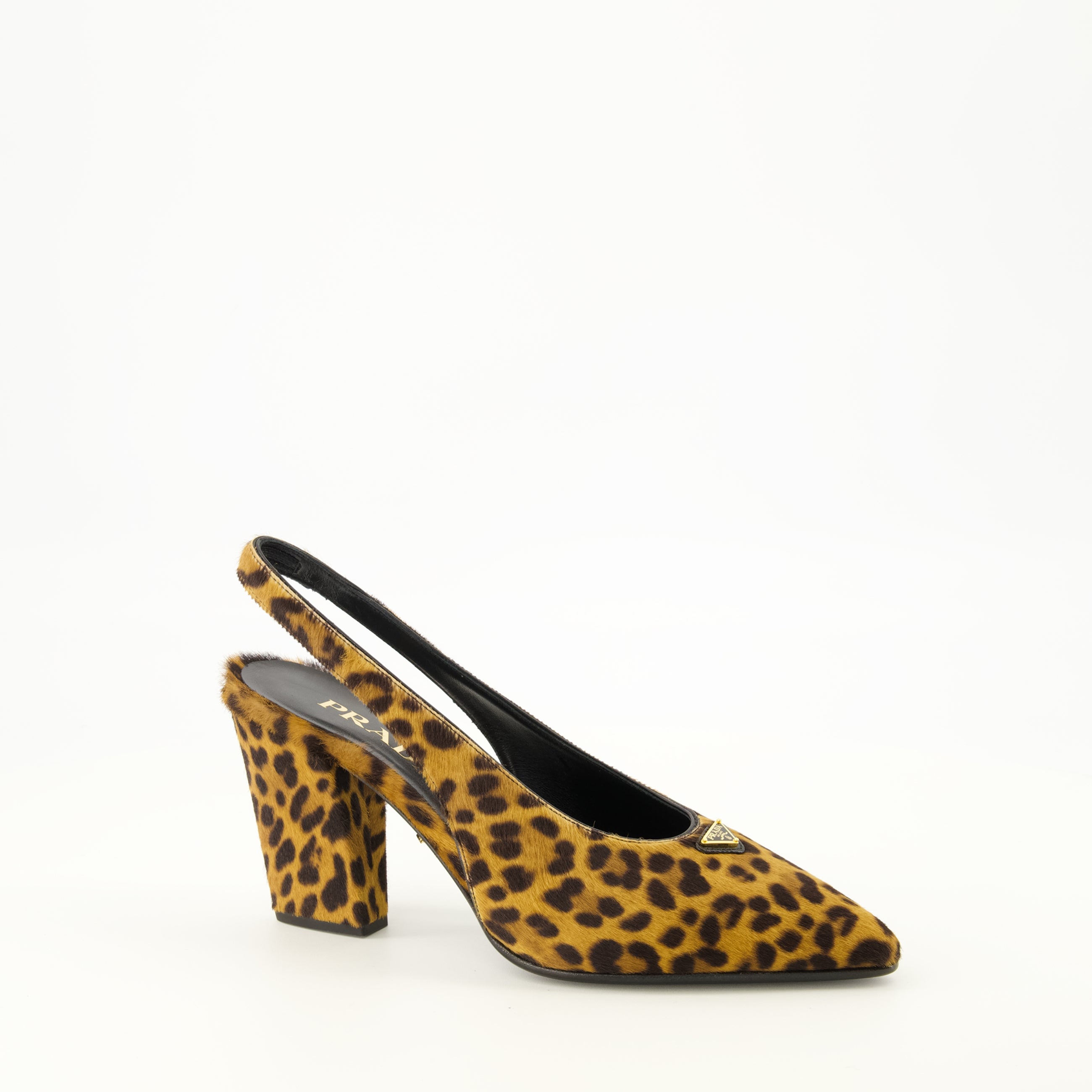 Escarpins Sapatos de Salto em Pele com Padrão de Leopardo Prada Marron Femme