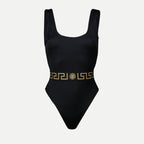 Moda mare Costume da Bagno Intero con Bordo Greca Versace Nero Femme
