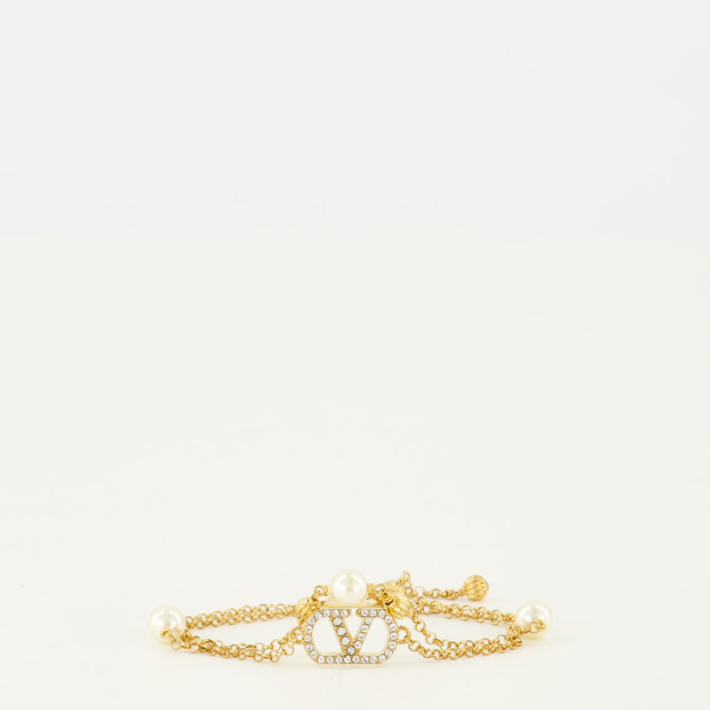 Bijoux Bracciale VLogo con Perle e Cristalli Swarovski® in Oro Valentino Garavani Doré Femme