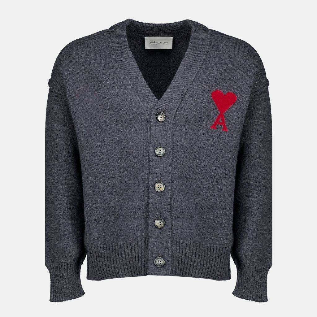 Maille AMI Heart Cardigan in Grey Wool Ami PARIS Gris Unisexe