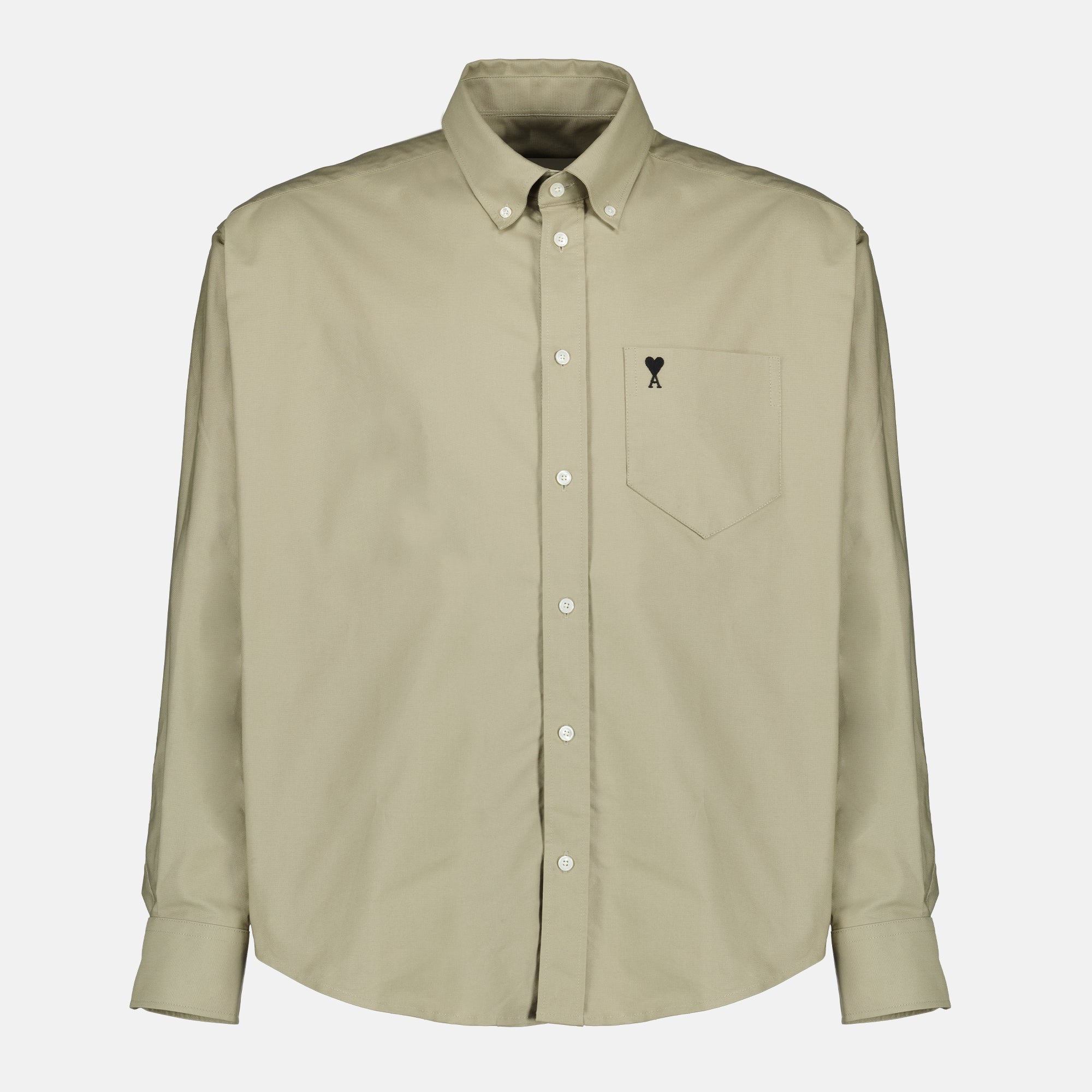 Image of the AMI heart beige boxy shirt by Ami PARIS for Men - Spring-Summer 2026 - Front View