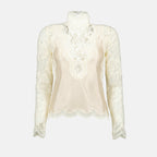 Tops Blouse satin et dentelle Rabanne Blanc Femme