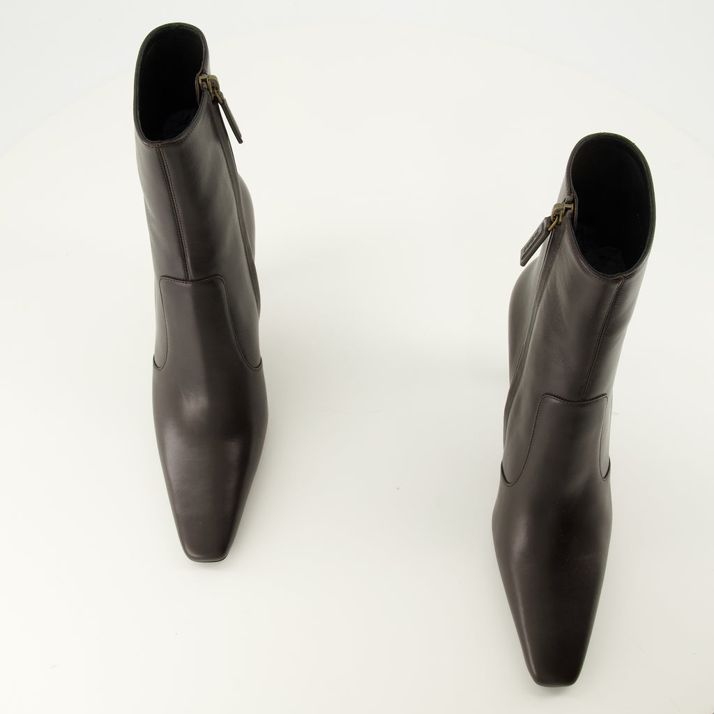Bottines Opyum Stiefeletten aus braunem Leder Saint Laurent Marron Femme
