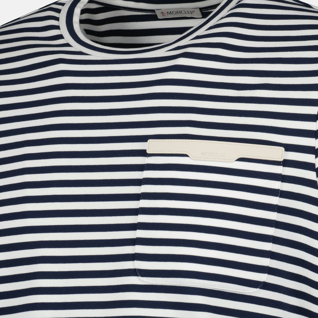 Image of the Moncler brand navy striped T-shirt for men - Spring-Summer 2026 - Detailed View_2