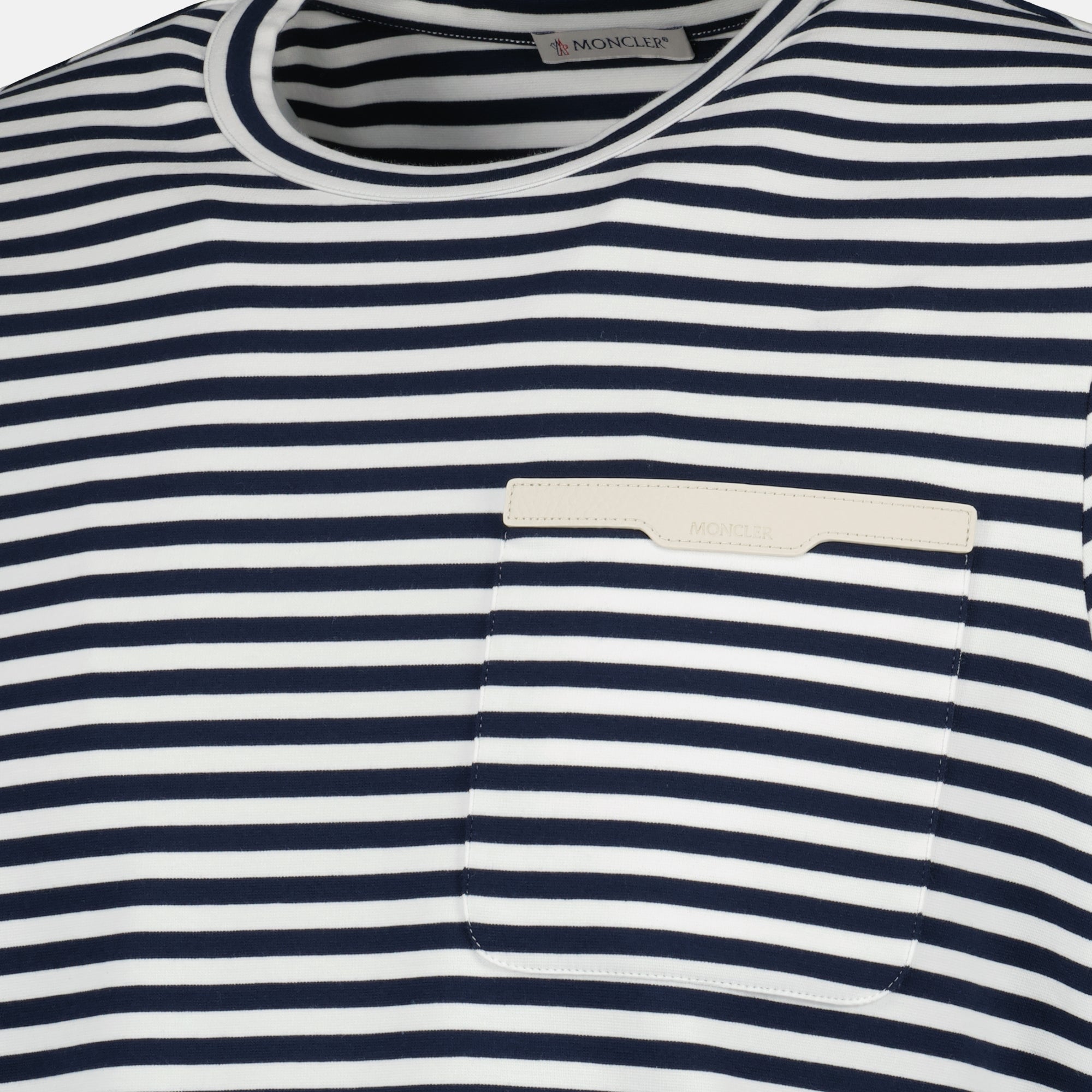 Image of the Moncler brand navy striped T-shirt for men - Spring-Summer 2026 - Detailed View_2