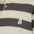 Image de l'article Polo en maille de coton blanc et marron de la marque Ami PARIS pour Homme - Saison Printemps-Été 2026 - Vue détaillée_1