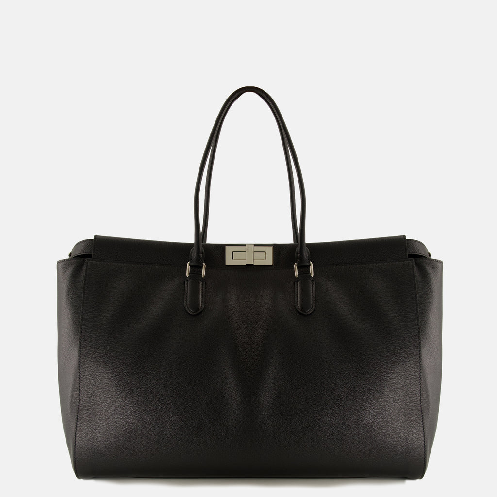 Sacs cabas 블랙 그레인 가죽으로 제작된 대형 피카부 토트 Fendi Noir Homme