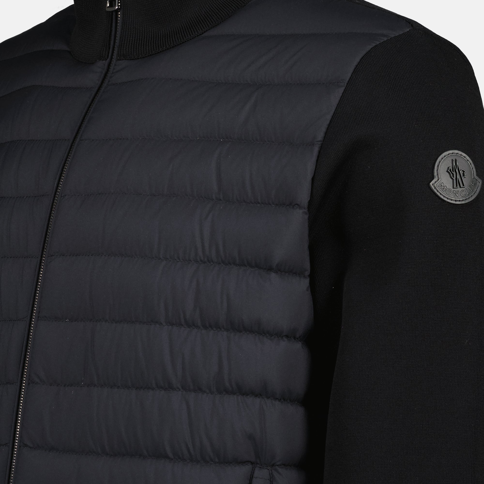 Image of the Moncler black two-material jacket for men - Spring-Summer 2026 - Detailed View_1
