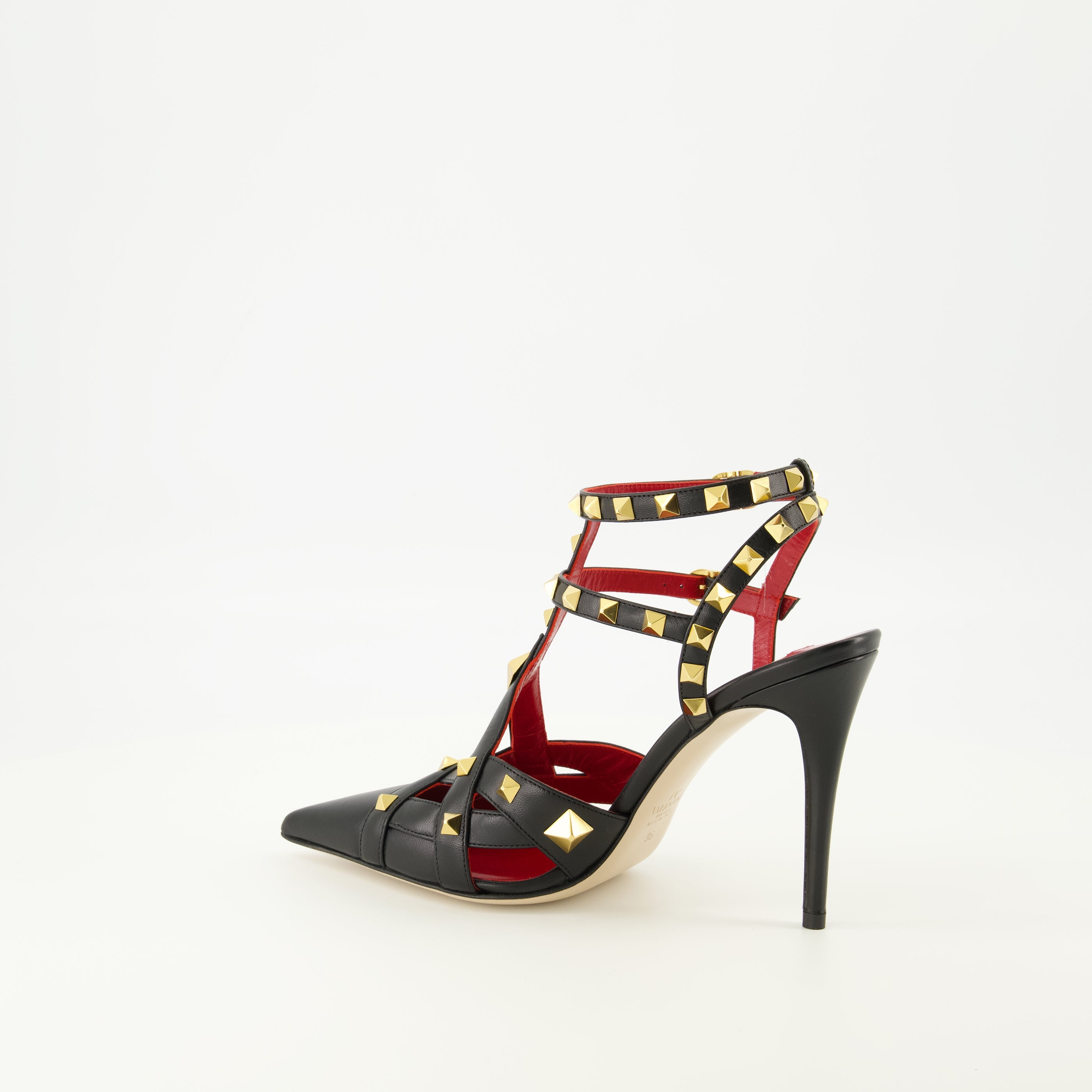 Escarpins Escarpins Rockstud en cuir noir et rouge Valentino Garavani Noir Femme