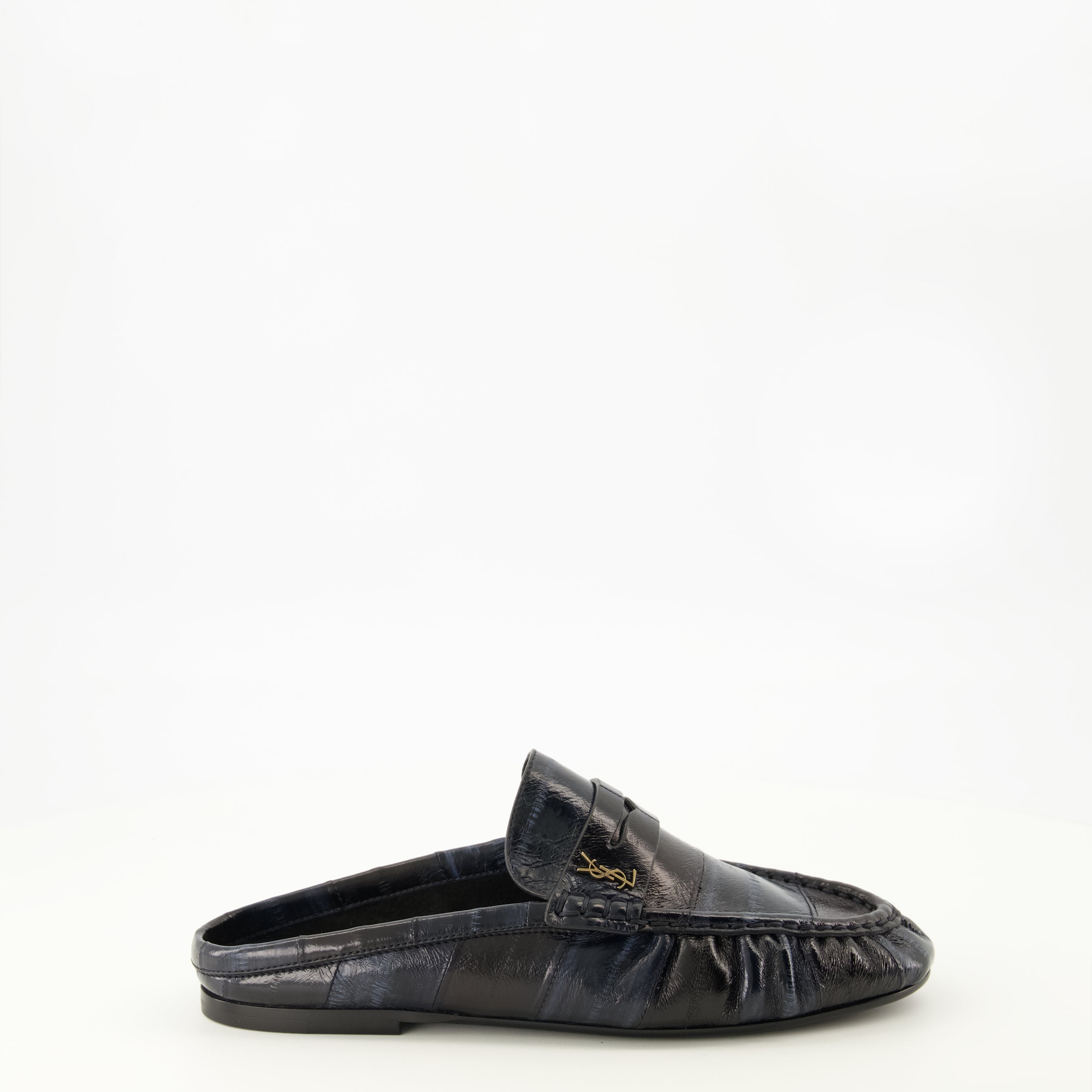 Chaussures ouvertes Mules Loafer de Cuero de Anguila Saint Laurent Bleu foncé Femme
