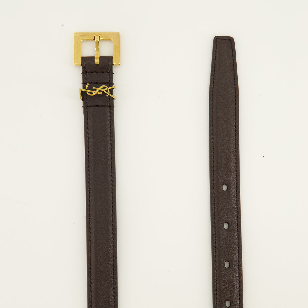 Ceintures Cassandre Fine Leather Belt in Brown Saint Laurent Marron Femme