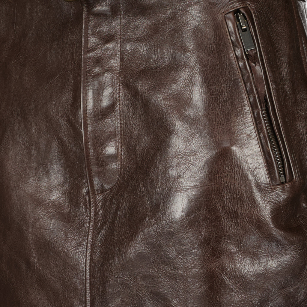 Imagen de la falda lápiz de cuero marrón de Saint Laurent para mujer - Temporada Primavera-Verano 2026 - Vista Detallada_2