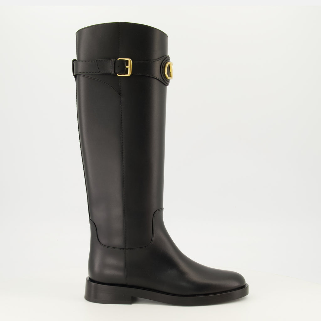 Bottes Bottes VLogo en cuir noir Valentino Garavani Noir Femme