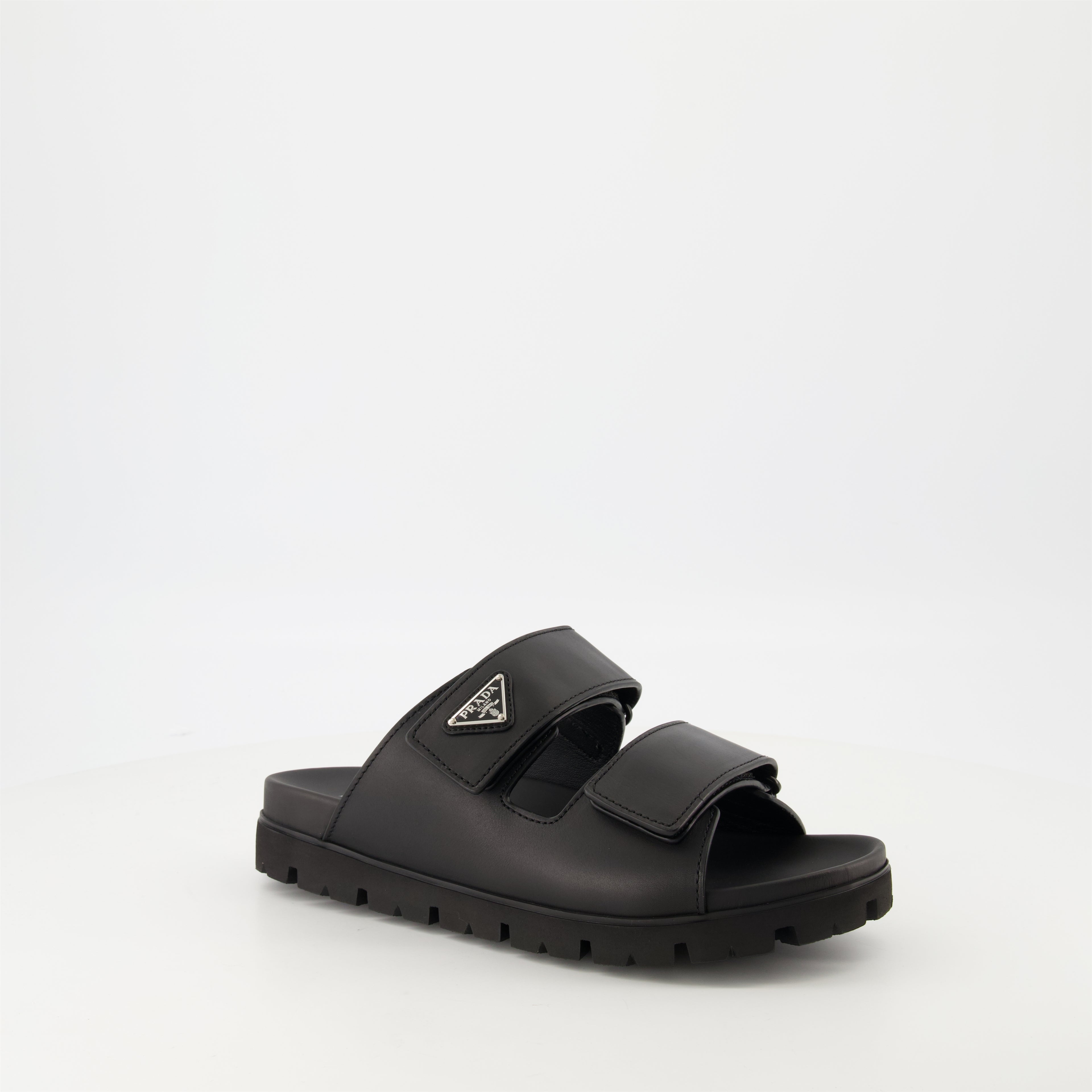 Open shoes Leather Flip-Flops Prada Black Homme