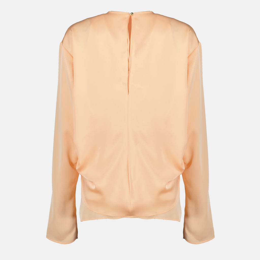 여성용 Rabanne 브랜드의 긴 소매 새틴 블라우스 이미지 - 2026 봄-여름 시즌 - 뒤쪽 보기
