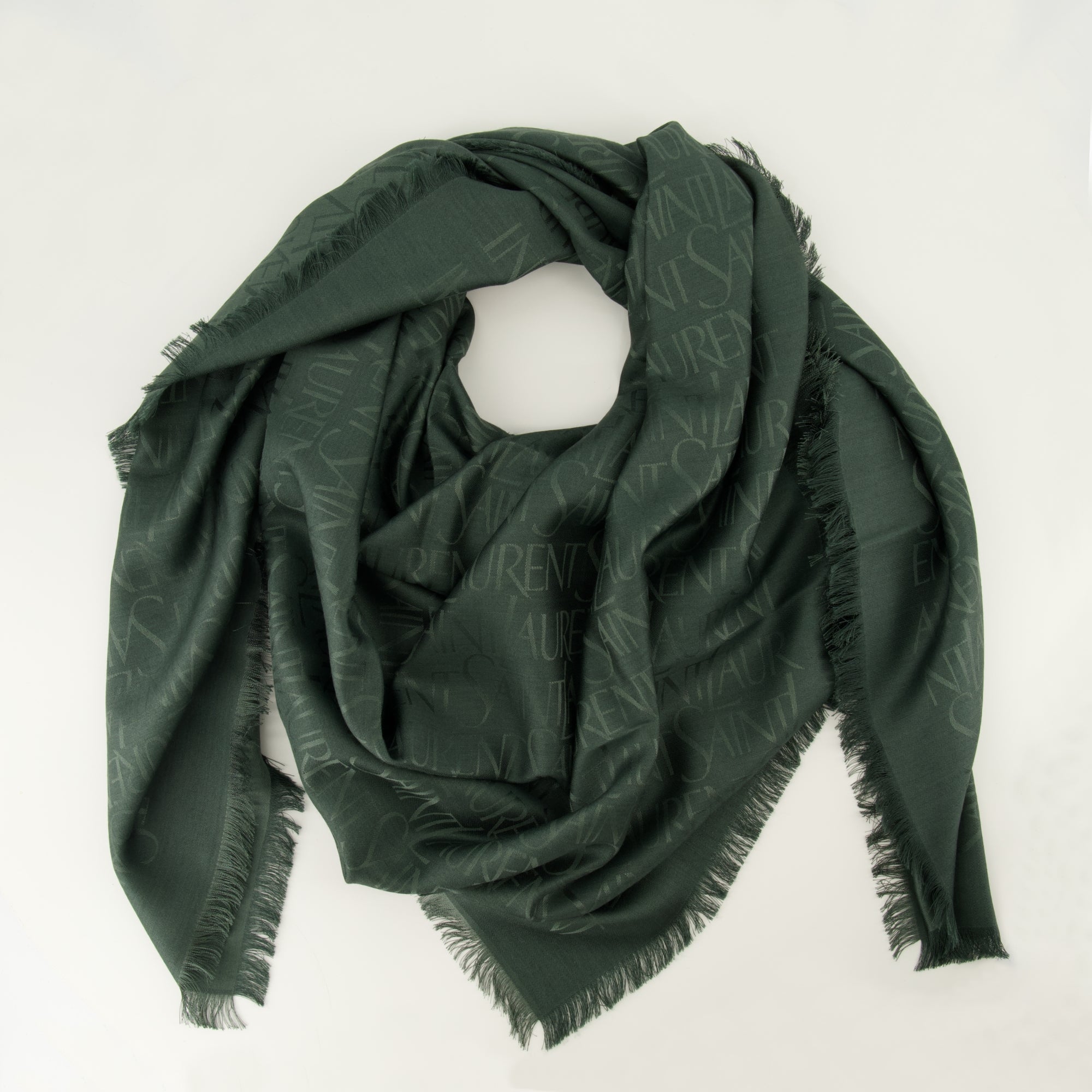 Écharpes, foulards et gants 양모와 실크로 제작된 초록색 프린트 숄 Saint Laurent Vert Homme