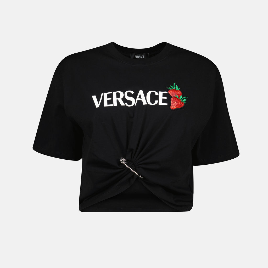 Camisetas Camiseta Crop de Fresa Versace Negro Femme