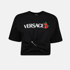 Camisetas Camiseta Crop de Fresa Versace Negro Femme